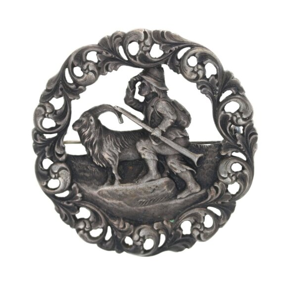 Norwegian-Norway Nils og Bl√•mann Brooch - Silver 830 Shepherd Antique Norway Pi